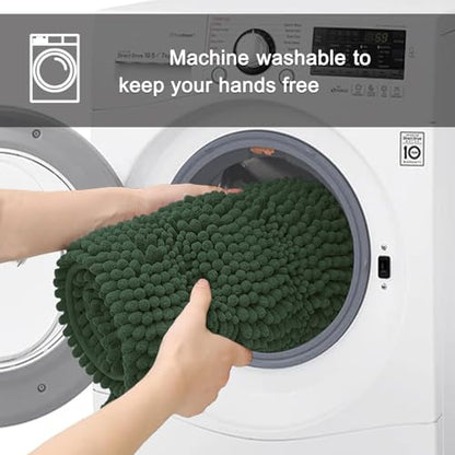 Chenille Bath Rug Runner, Ultra Soft Absorbent Bathroom Mat, Non-Slip PVC Backing, Machine Washable, 47x24, Dark Green - color: Dark Green, size: 2' x 3'11" (47"x24")