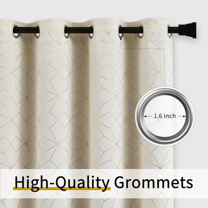 Beauoop Beige Gold 100% Blackout Curtains for Bedroom 50x63 2 Panels - color: Beige/Gold, size: 50"W x 63"L (Pack of 2)