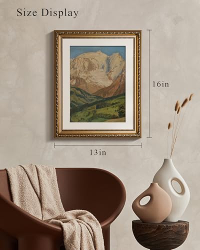 VIYYIEA Gold Framed Alpine Mountain Wall Art Canvas Painting, 13×16 Inch - color: View of Mont Blanc from Complutense, size: 16"L x 13"W