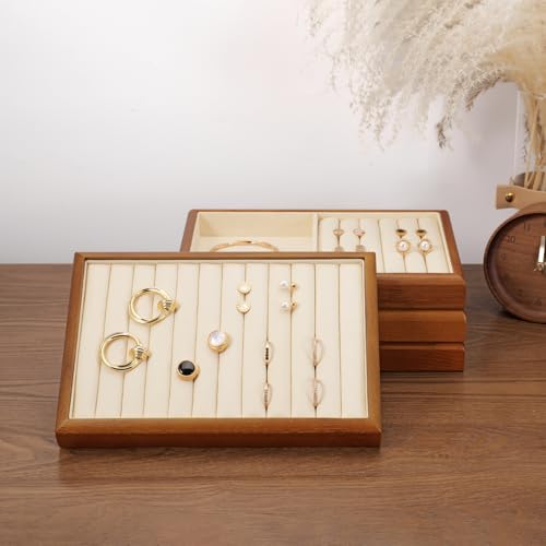 Oirlv Wood Ring Display Tray - color: Cream, size: 5 slot