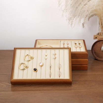 Oirlv Wood Ring Display Tray - color: Cream, size: 5 slot