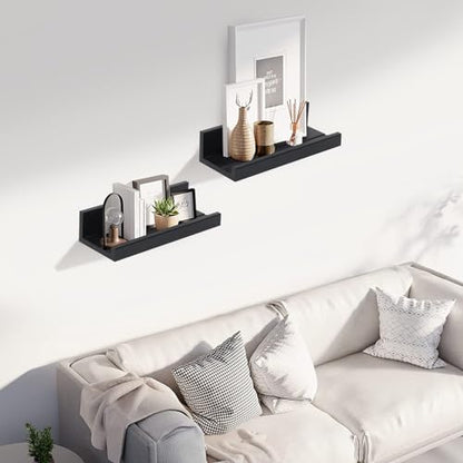 Muzilife 12" Small Floating Shelves Wood Wall Shelf with Lip, 4Pcs, Black - color: Black, size: 12"-4pcs