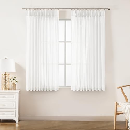 WEST LAKE 63 Inch Bright White Pinch Pleated Sheer Curtains for Bedroom - color: Bright White, size: 58"W x 63"L (Pack of 2)