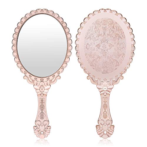 YUSONG Vintage Handheld Mirror with Handle(2 Pack Rose Gold) - color: 2 Pcs Rose Gold