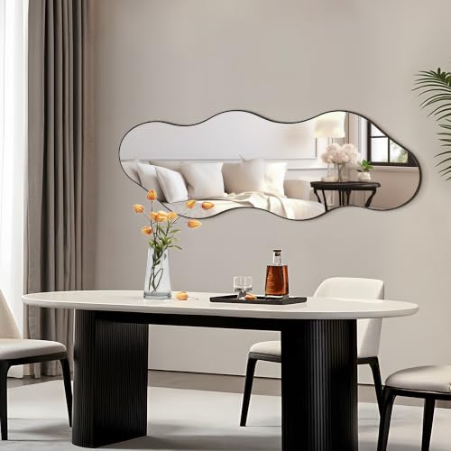 65.7"x24" Irregular Full Length Mirror, Abstract Wall Mirror - color: Black Wavy