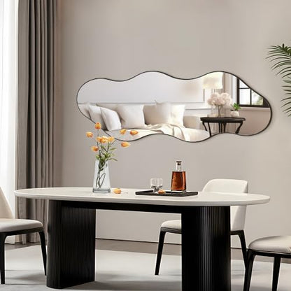 65.7"x24" Irregular Full Length Mirror, Abstract Wall Mirror - color: Black Wavy