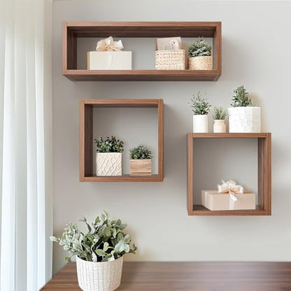 Kaboon Cube Floating Shelves Set2, Display Shelves Wall Mount 7.75" D x 12.5" W x 12.5" H, (Walnut, Square 2 Cubes) - color: Dark Walnut, size: Square-Set2