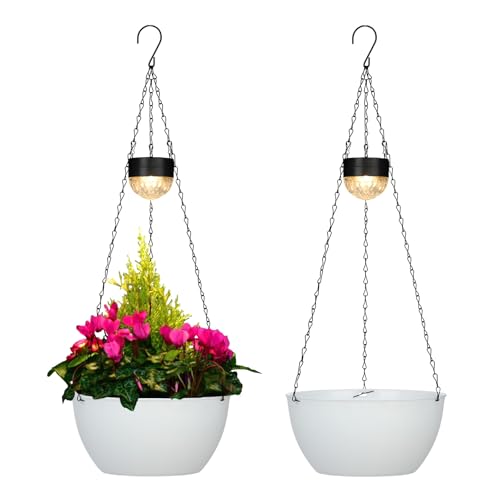 BAYN 2 Packs Solar Hanging Basket Planters for Plants Outdoor - color: White