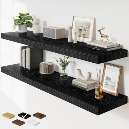 RICHFOCUS Long Floating Shelves for Wall 2Pack|Black|55" Lx12 D - color: Black, size: 55"L x 11.6"D, Set of 2