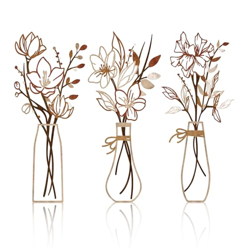 Zzbakress 3 Pieces Metal Flowers Wall Art for Bathroom (Light Brown) - color: Light Brown