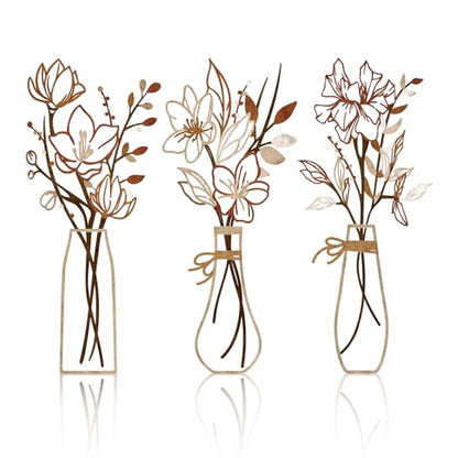 Zzbakress 3 Pieces Metal Flowers Wall Art for Bathroom (Light Brown) - color: Light Brown