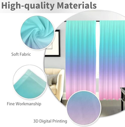 Teal Pink Kitchen Curtains, Ombre, 27.5" W x 39" L, Rod Pocket - color: Teal Pink, size: 27.5"W x 39"L (Pack of 2)