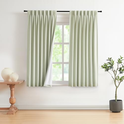 Vision Home Soft Green Pinch Pleated Full Blackout Curtains Linen Blended Room Darkening Curtain Panels 72 inch for Living Room Bedroom Thermal Insulated Pinch Pleat Drapes with Hooks 40" Wx72 Lx2 - color: Soft Green, size: 40"W x 72"L (Pack of 2)