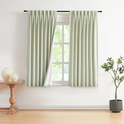 Vision Home Soft Green Pinch Pleated Full Blackout Curtains Linen Blended Room Darkening Curtain Panels 72 inch for Living Room Bedroom Thermal Insulated Pinch Pleat Drapes with Hooks 40" Wx72 Lx2 - color: Soft Green, size: 40"W x 72"L (Pack of 2)