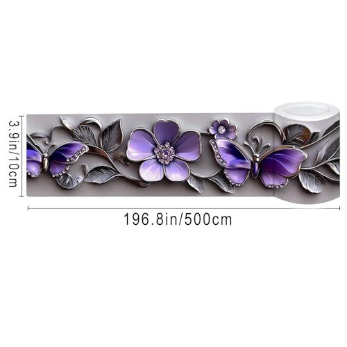 IVN Wallpaper Border Peel and Stick Wall Purple Butterfly Floral 4x196 Inch - color: Purple Butterfly Floral