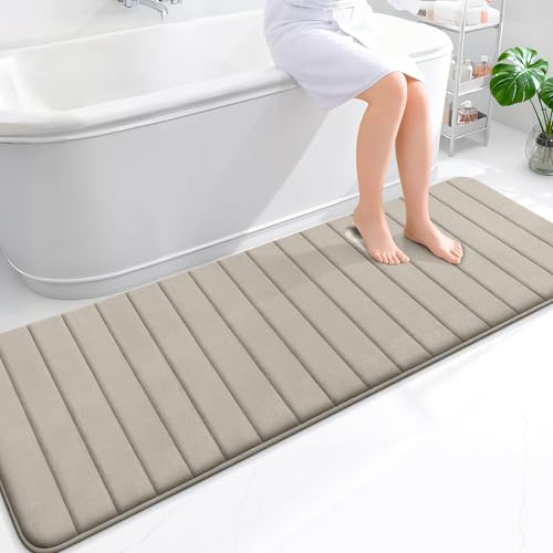 OLANLY Memory Foam Long Bathroom Rugs Runner 70x24, Super Soft Absorbent - color: Warm Taupe, size: 70" X 24"
