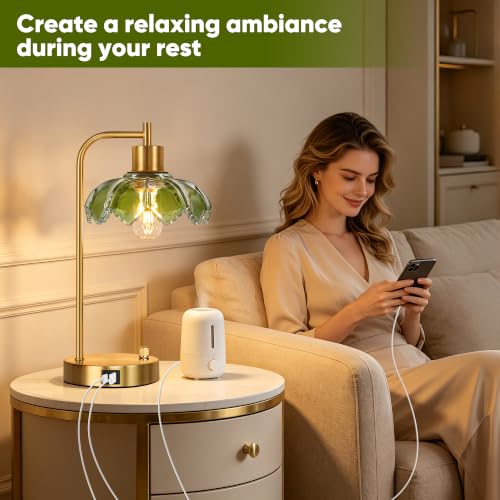 Glass Table Lamps Set of 2, Green Dimmable Bedside Lamps for Living Room - color: Gold&Green-2