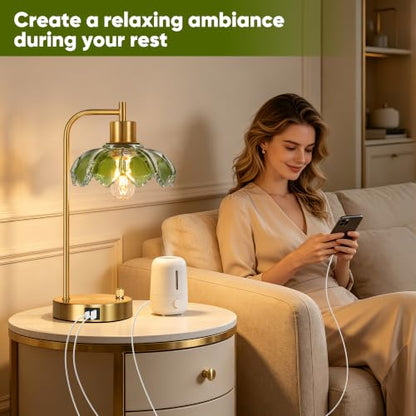 Glass Table Lamps Set of 2, Green Dimmable Bedside Lamps for Living Room - color: Gold&Green-2