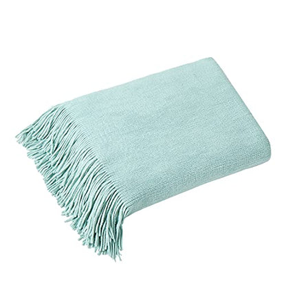 Homiest Light Green Knitted Throw Blanket with Fringe, 50x60 Inch - color: Light Green, size: 50" x 60"