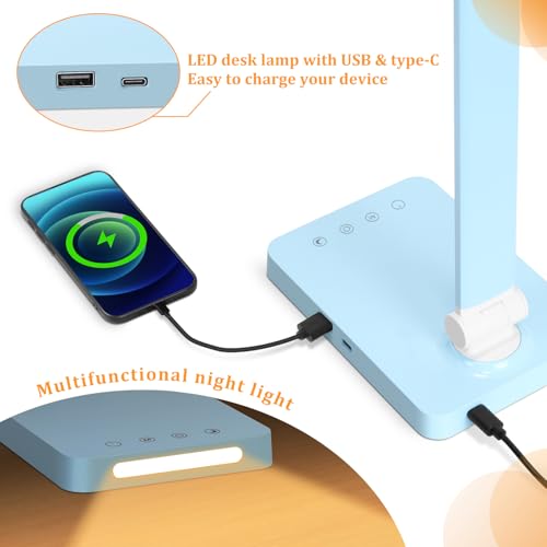 LED Desk Lamp with USB Ports,Touch Desk Lamps for Home Office with 5 Modes - color: Blue