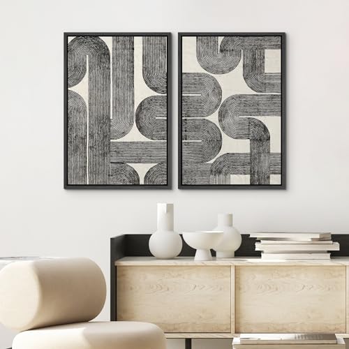 SIGNWIN Framed Canvas Print Wall Art Set Black Line Curved Geometry Abstract Illustrations Graffiti & Street Art Modern Art for Living Room, Bedroom, Office - 16"x24"x2 Black - color: A16-2604-m11, size: 16"x24"x2 Panels Black