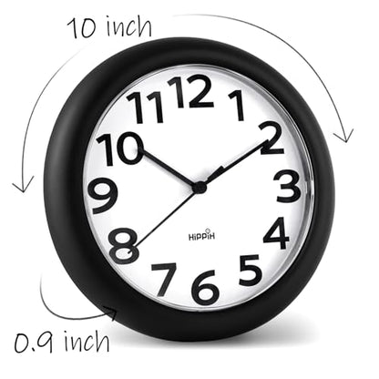 HIPPIH 10 Inch Wall Clock, 2Pack Silent Non Ticking Battery Operated Clocks - color: With Black Second Hand, size: 10 inches