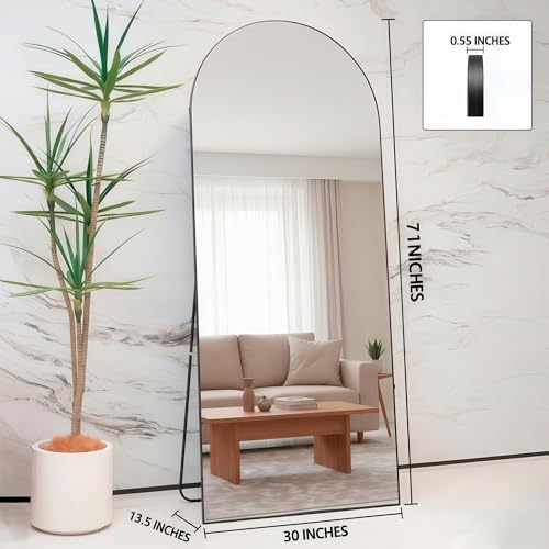 71x30 Black Arched Full Length Mirror with Aluminum Frame Full Body Mirror