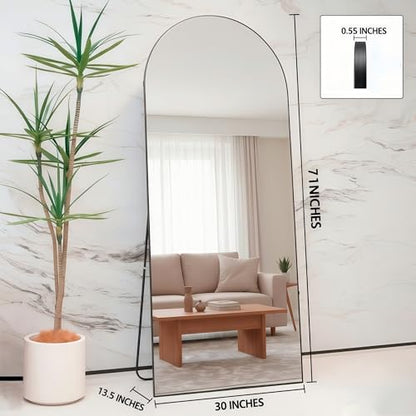 71x30 Black Arched Full Length Mirror with Aluminum Frame Full Body Mirror