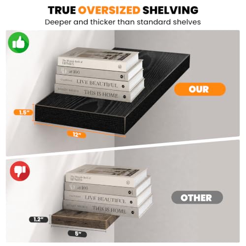 RICHER HOUSE 48 Inch Long Floating Shelves, 12 Inch Deep Black Wall Shelves - color: Black, size: 48in