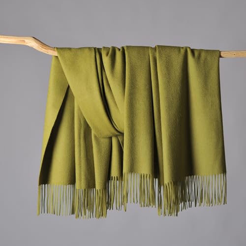 CUDDLE DREAMS Premium Cashmere Throw Blanket with Fringe (Bamboo Green) - color: Bamboo Green