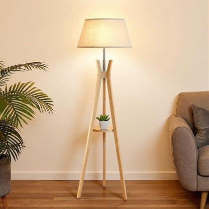 Tripod Floor Lamp with Shelf, 59'' Standing Lamps for Living Room - color: Natural