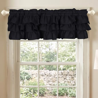 FUANGUI Ruffled Valance Curtain 42" W x 18" L Pleated Kitchen Valance - color: Black, size: 42"W x 18"L (Pack of 1)