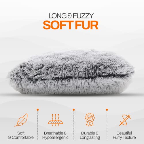 Cheer Collection Throw Pillows for Couch and Bed, Soft Shaggy Throw Pillows with Inserts Included, Cozy Long Hair Faux Fur Pillows - Set of 2-20" x 20" - Gray - color: Gray Ombre, size: 20" x 20"