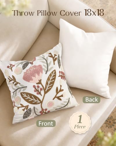 Embroidered Floral Throw Pillow Cover 18x18 Inch, Elegant Flower - color: Elegant Flower, size: 18" x 18" (Pack of 1)