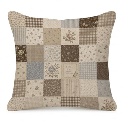Neutral Farmhouse Floral Patchwork Throw Pillow Cover 18x18 - color: Chocolate