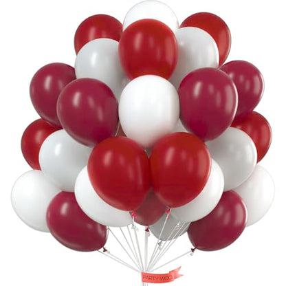 PartyWoo Burgundy White and Gray Balloons 66pcs 12 Inch Burgundy Balloons - color: Burgundy, White, Gray