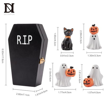 DN DECONATION 5Pcs Halloween Miniature Figurines, Spooky Home Table Decor - color: Pumpkin & Ghost & Cat