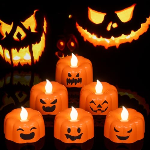 GenSwin Pumpkin Halloween Flameless Candles Battery Operated with Timer - color: 6-Pumpkin