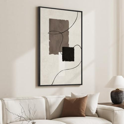 Framed Black White Neutral Modern Abstract Wall Art, 1 Piece 24x36 In - color: Black Brown White Block