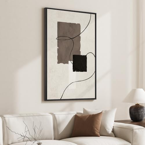 Framed Black White Neutral Modern Abstract Wall Art, 1 Piece 24x36 In - color: Black Brown White Block