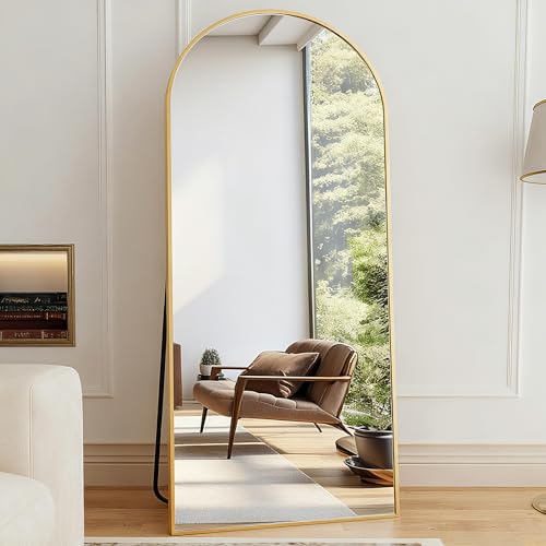 Full Length Mirror, 78"x38" Arched Floor Length Mirror with Stand, Gold Body Mirrors Hanging or Leaning, Wall Mirrors Freestanding with Aluminum Frame for Living Room, Bedroom - color: Gold, size: 78"L x 38"W