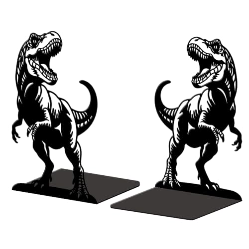 Peacoblue 5.3"x4.3"x7.9" Metal Bookends, Heavy Duty Book Ends for Shelves - style: Tyrannosaurus Rex
