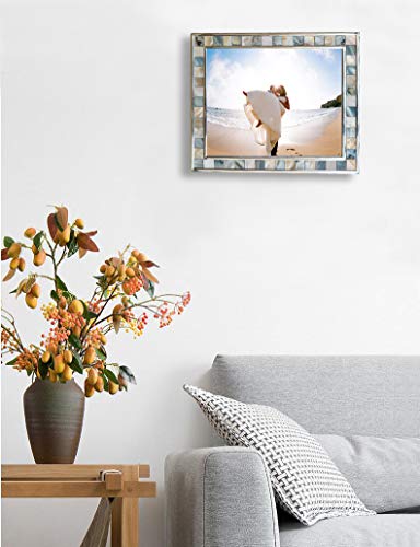 Mother of Pearl Picture Frame 6x8, Grey + White, 1Pc | Silver Plate Wall or Tabletop Frame, Wedding Photo Frame, Mosaic Glass Beach Frame, Holiday Gift - color: Grey, size: 6x8 Inch