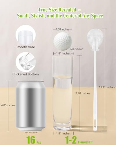 16PCS Glass Cylinder Bud Vases, 7.48" H x 1.81" W, Clear