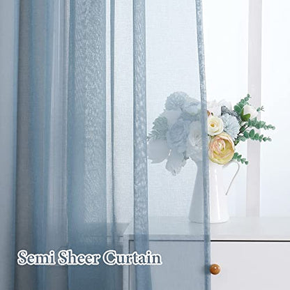 MIULEE Dusty Blue Linen Textured Semi-Sheer Curtains 42W×84L 2 Panels - color: Dusty Blue, size: 42"W x 84"L (Pack of 2)