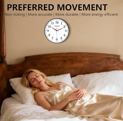 Black Wall Clock, 10 Inch Wall Clocks Battery Operated, Large Number Classic Silent Non Ticking Quartz Analog Decorative Wall Clocks for Living Room Bedroom Kitchen Gym Office School Hotel