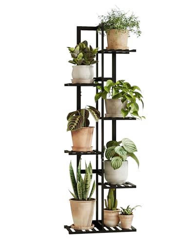 Bamworld Bamboo Plant Stand Indoor 6 Tiered Plant Shelf, Black 48 Inch - color: Black