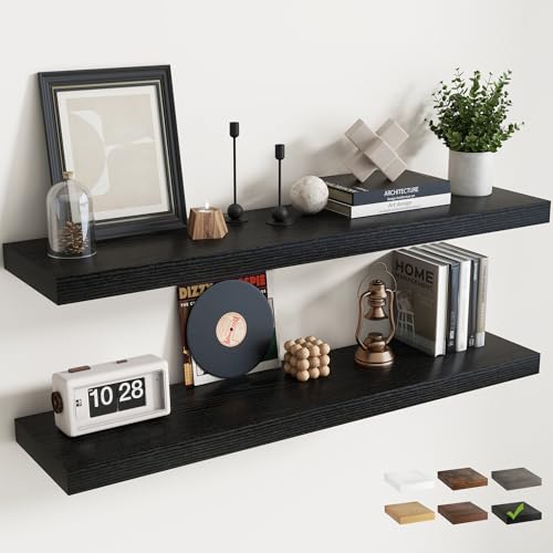 48 Inch Floating Shelves, 9"Deep Wall Shelf, 60 Lbs Capacity, Black, 2pcs - color: Black, size: 48"Wx9"Dx1.5"H