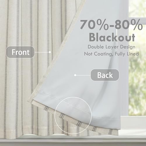 DriftAway Farmhouse Double Layer Linen Blackout Tie Up Curtains Thermal Insulated Vertical Striped Fully Lined Balloon Roman Shade Bathroom Window Adjustable Rod Pocket 45 Inch by 63 Inch Gray - color: Grey, size: 45"W x 63"L (Pack of 1)