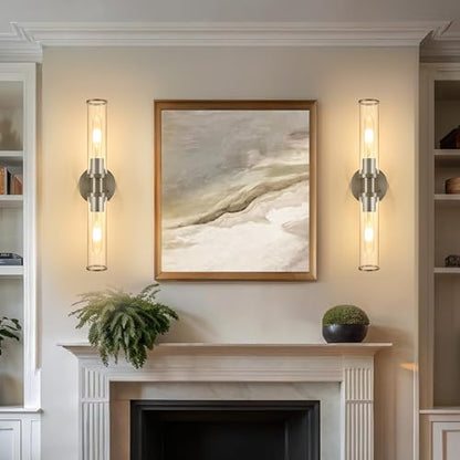 Rayogale Nickel Wireless Battery Operated Wall Sconces with Remote Control - color: Nickel(Clear Tubular Lampshade)